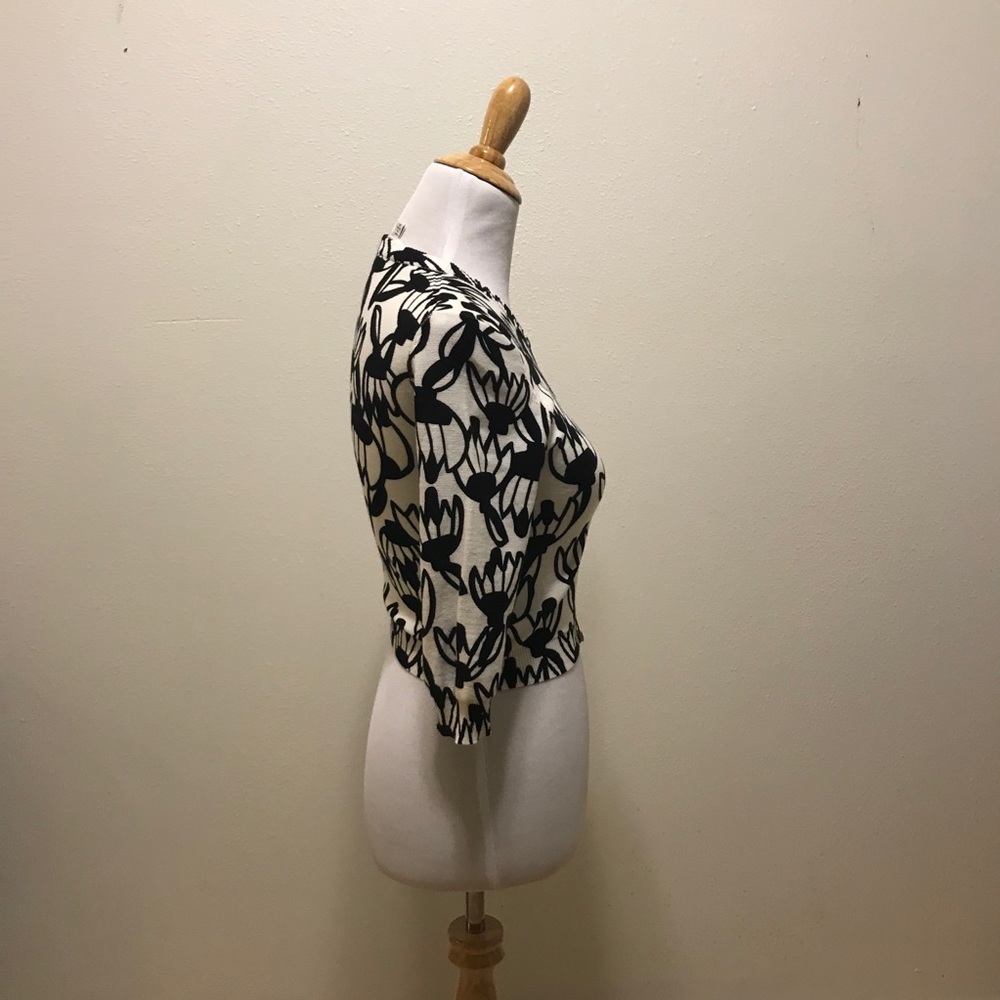 Tracy Reese Cropped Full Zip Floral Black Sweater XS - Picture 3 of 9